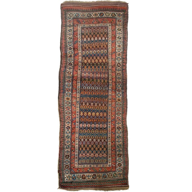 Kurdish Antique Runner Ancient Plush Wool Beautiful Boteh Field Rug 3.5 x 10.3 For Sale - Image 4 of 4