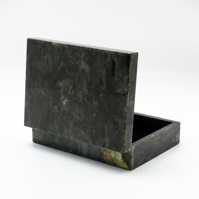 Grand Tour Labradorite Semi Precious Stone Box with Hinged Lid For Sale - Image 3 of 7