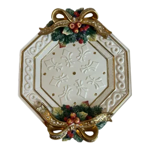 Vintage 1990’s Fitz and Floyd Christmas Platter Snowy Wood Octagonal Dish and Wall Hanging