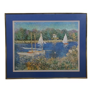 Claude Monet Seine at Argenteuil Basin 1874 Sailboats Lithograph Print 31" For Sale