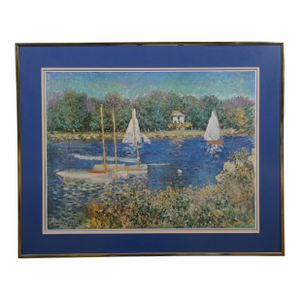 Claude Monet Seine at Argenteuil Basin 1874 Sailboats Lithograph Print 31"