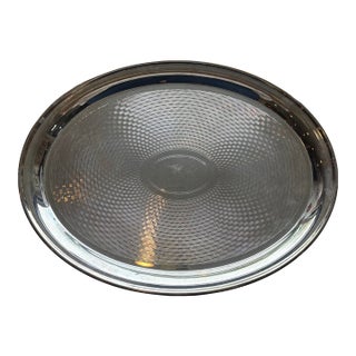 Vintage Hotel Silver Oval Engine-Turned Tray For Sale