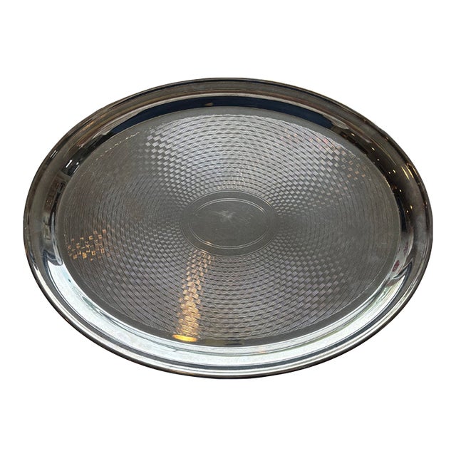 Vintage Hotel Silver Oval Engine-Turned Tray For Sale