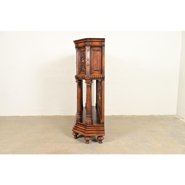 Antique French Renaissance Revival Ornate Carved Walnut Bar Cabinet, Circa 1890s For Sale - Image 13 of 15