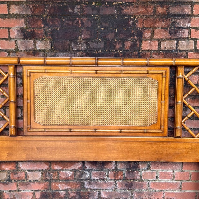 Mid-Century Palm Beach Regency Faux Bamboo and Cane Queen Headboard Attributed to Dixie - Tahiti Collection For Sale - Image 15 of 16