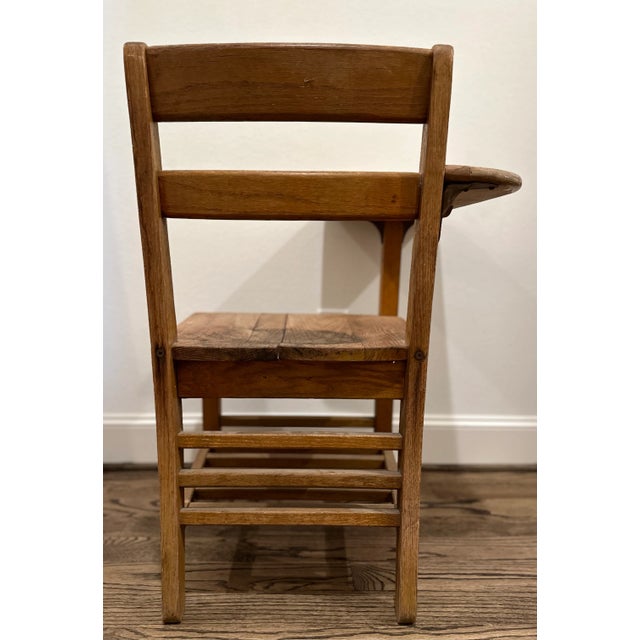 Mid 20th Century Solid Wood Industrial Rustic Student Writing Desk Chair For Sale - Image 4 of 10