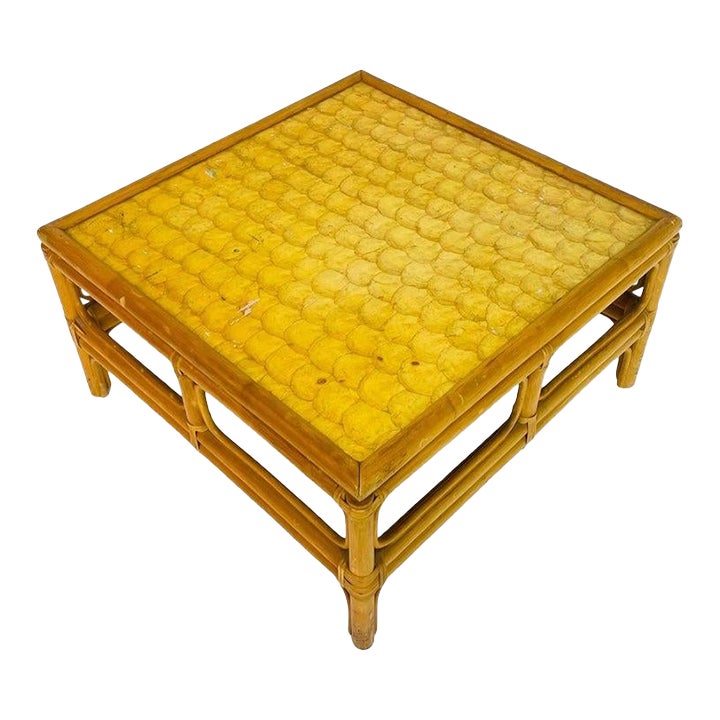 Vintage Bamboo Coffee Table With Capiz Shell Inlaid Top, 1970s | Chairish