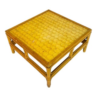 Vintage Bamboo Coffee Table With Capiz Shell Inlaid Top, 1970s For Sale