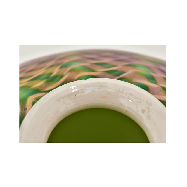 Green Tiffany Studios Bronze Harp Floor Lamp With Green Damascene Favrile Glass Shade For Sale - Image 8 of 9