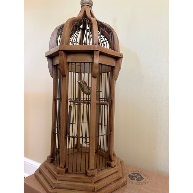 Wood Decorative Bird Cage With Faux Bird For Sale - Image 7 of 7