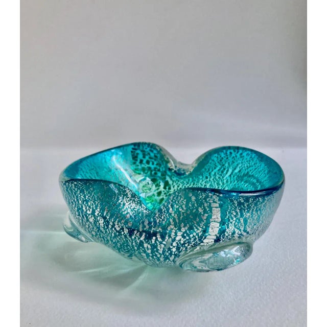 Italian Mid Century Seguso Murano Attributed Turquoise & Silver Averturine Dish For Sale In New York - Image 6 of 17