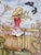 The artwork depicts a whimsical scene featuring a violin player standing atop a stack of discarded objects, surrounded by...