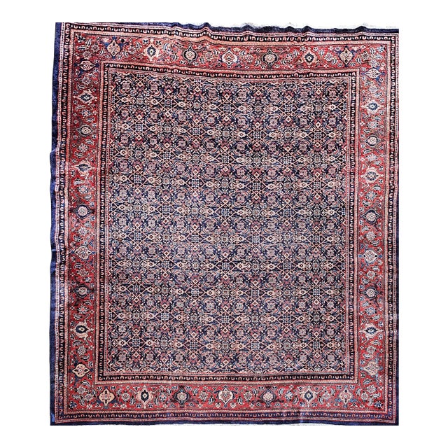 Vintage Persian Mahal Sultanabad Rug, Wool Pile, Allover Geometric Design For Sale