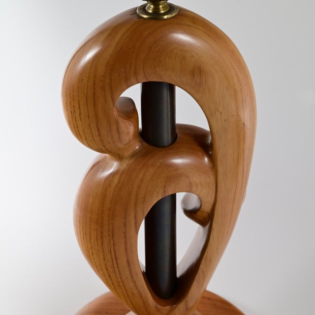 Vintage Mid Century Modern Yasha Heifetz Table Lamps, Sculpted From Fruitwood With Antique Brass Center - a Pair For Sale - Image 9 of 15