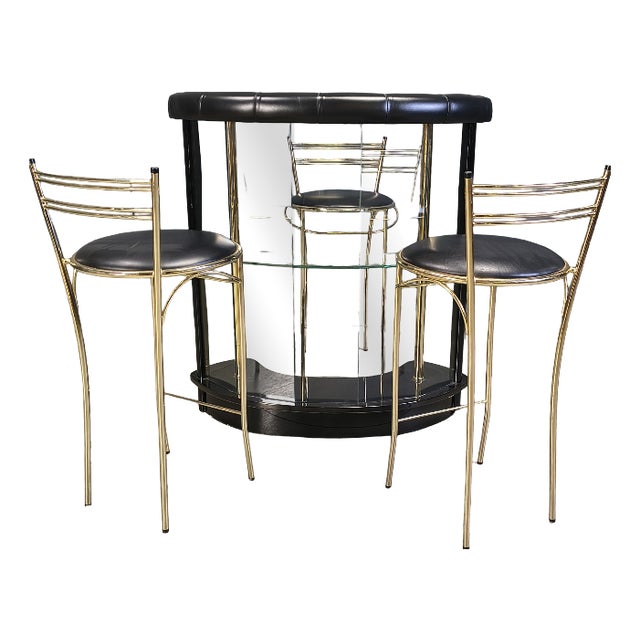 Vintage Regency Bar with Stools from Cidue, 1970s, Set of 4 For Sale