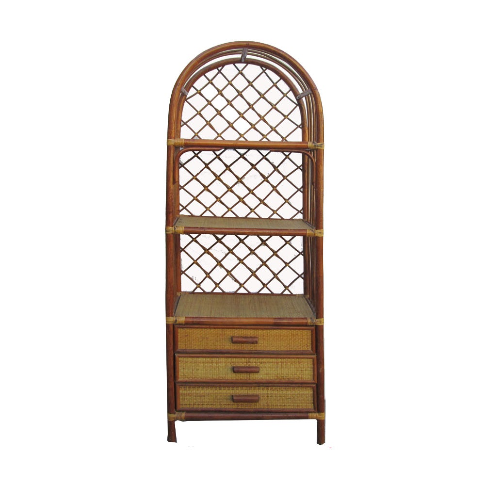 Chinese Bamboo Rattan Round Top Bookcase Chairish