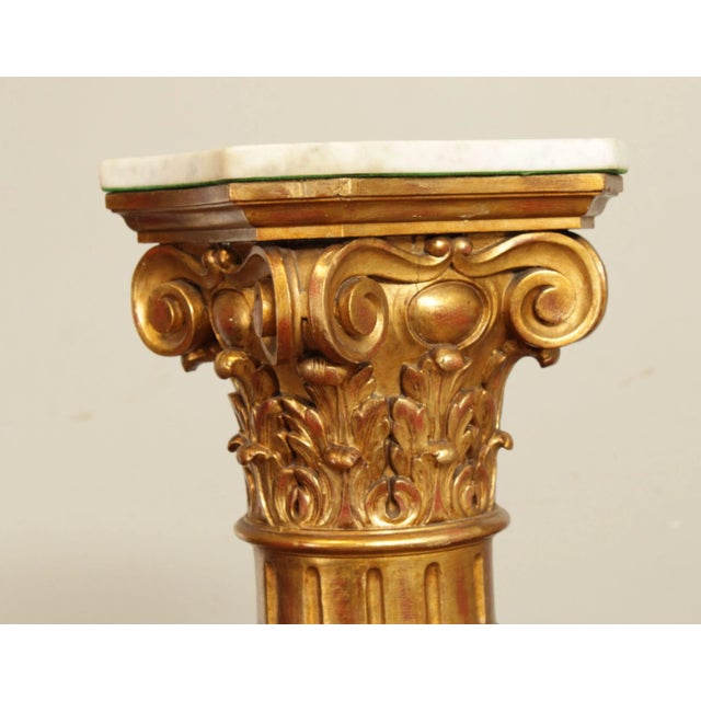 Wood Antique 19th Century Italian Neoclassical Carved Giltwood Marble Top Pedestal For Sale - Image 7 of 13