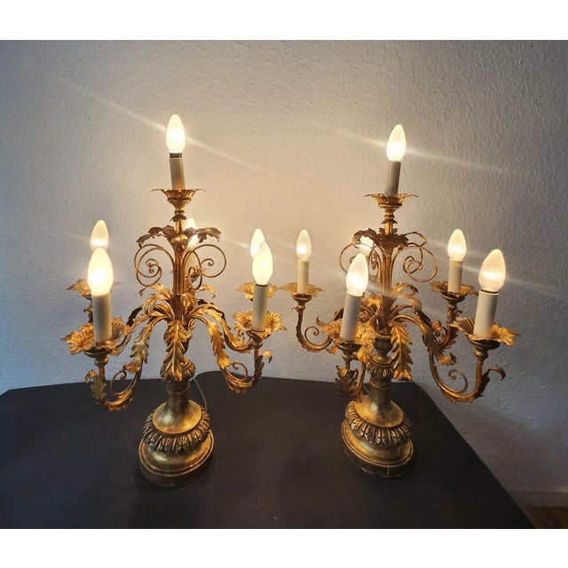 Vintage Hollywood Regency Louis XV 6-Light Florentine Floor Lamp, Italy, 1920s, Set of 2 For Sale - Image 14 of 18