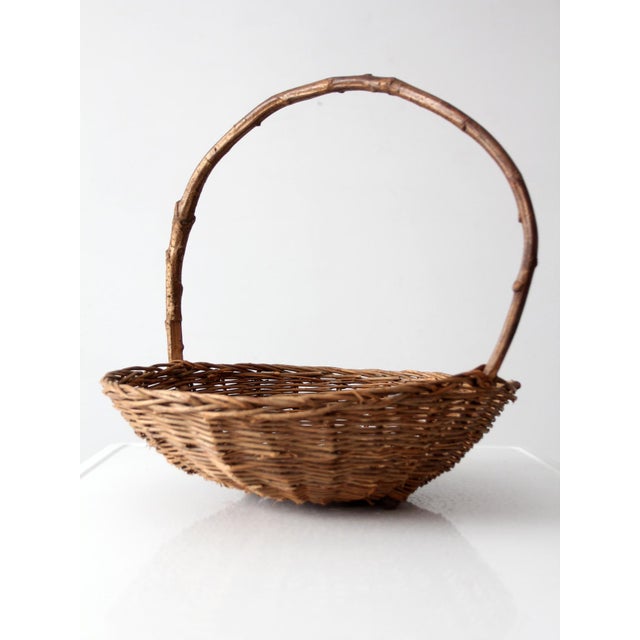 Antique Willow Gathering Basket With Branch Handle For Sale - Image 4 of 14