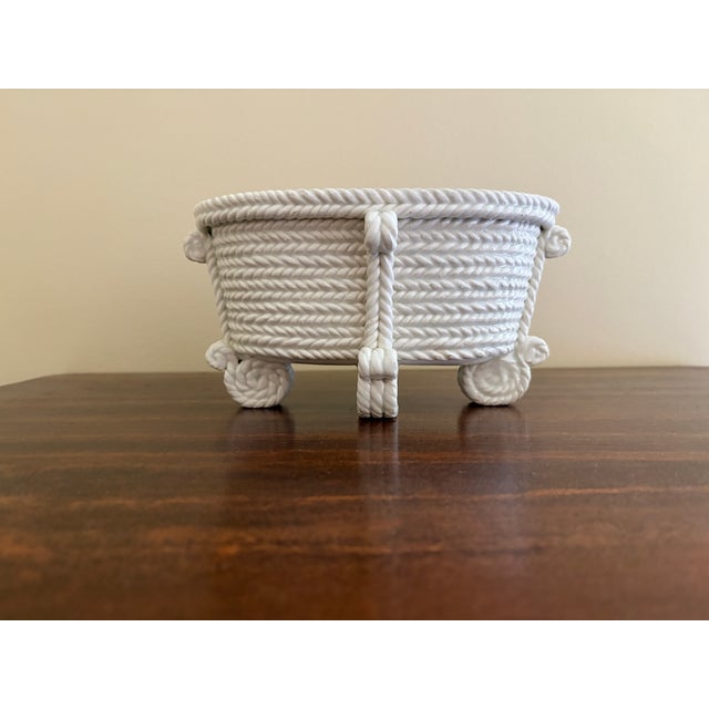 White Vintage French Country White Porcelain Rope-Form Cachepot For Sale - Image 8 of 12