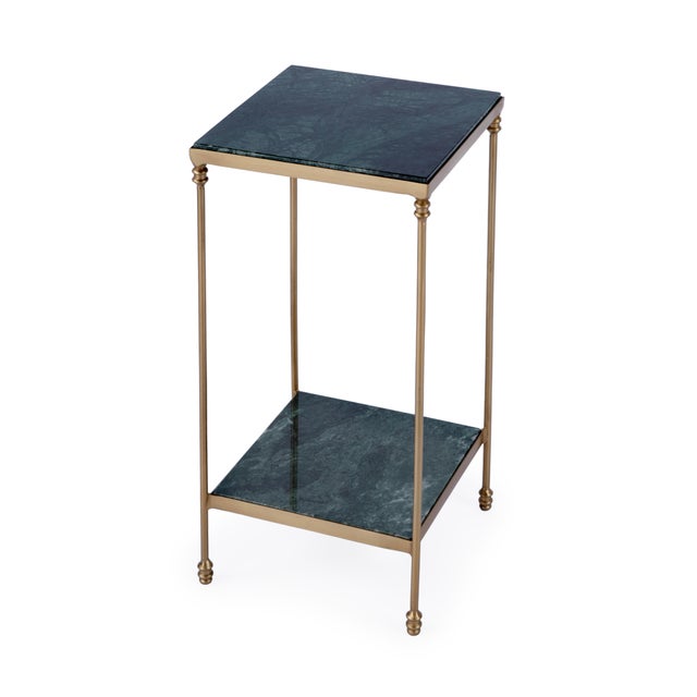 Stone Larkin 11.5 in. W Square Indoor Marble and Iron Side Table with Lower Open Shelf, Green Marble For Sale - Image 7 of 7