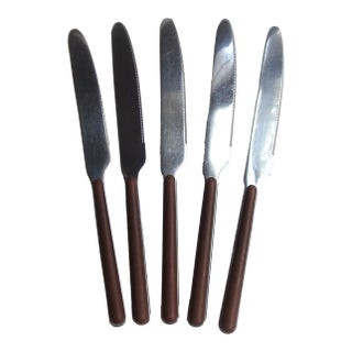 1970s Mepra Italy Stainless Tobacco Brown Flatware Knives- Set of 5 For Sale