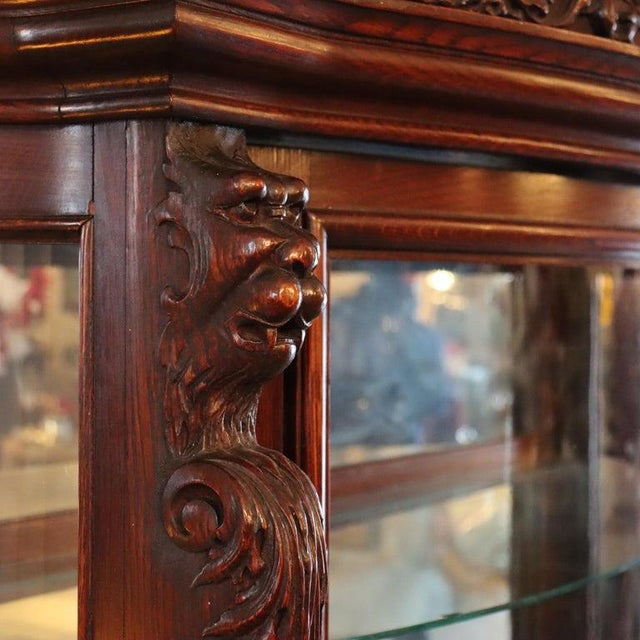 Oversized Antique RJ Horner Heavily Figural & Foliate Carved Oak China Cabinet C1900 Measures - 76" x 57" x 20 1/2" An...