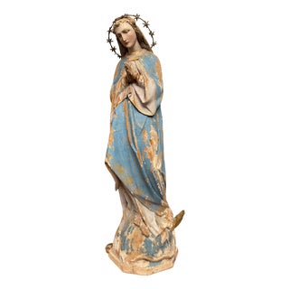 Antique Polychrome Wooden Statue of the Virgin Mary, Europe, 1880-1900 For Sale