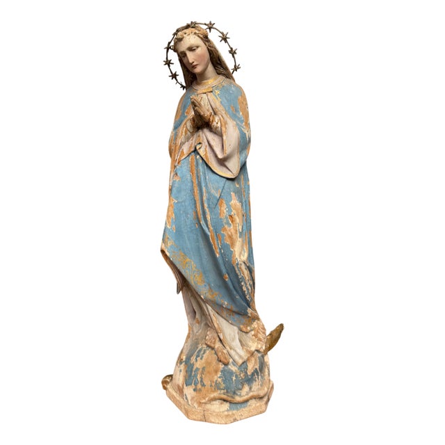 Antique Polychrome Wooden Statue of the Virgin Mary, Europe, 1880-1900 For Sale