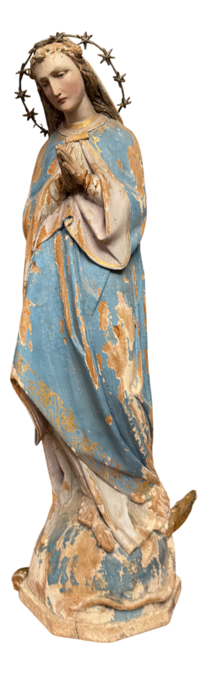 Antique Polychrome Wooden Statue of the Virgin Mary, Europe, 1880-1900