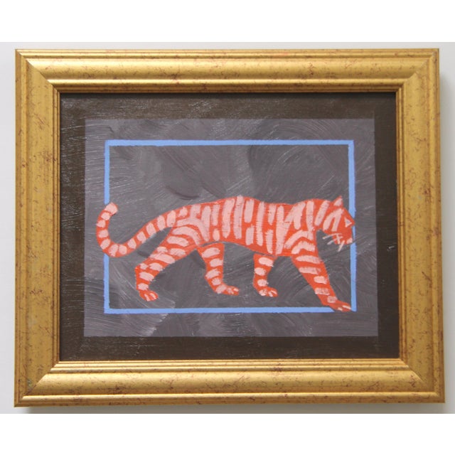 Cleo Plowden Leopard Minimalism Folk Art Abstract Aqua Sepia Beige Original Oil Painting Cleo Plowden For Sale - Image 4 of 5