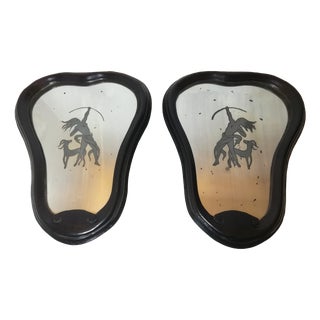Decorated and Backlit Mirrors by Gio Ponti, Italy, 1930s, Set of 2 For Sale