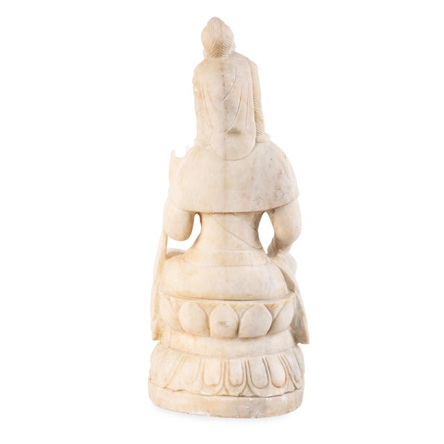 Vintage Chinese Carved White Marble Guanyin Buddhist Sculpture on Lotus Base For Sale In Denver - Image 6 of 7