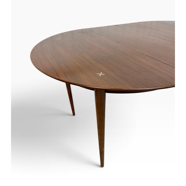 Mid-Century Modern American of Martinsville “Accord” Round Walnut Dining Table For Sale - Image 9 of 10