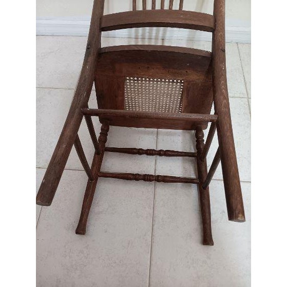 American Antique Early American Wood Chair Cane Seat Dark Tone For Sale - Image 3 of 8