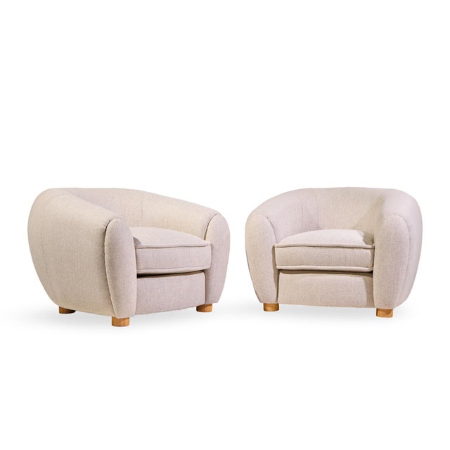 Jean Royère Style Mid Century Polar Bear Lounge Chairs - Pair Each chair measures: 43 wide x 43 deep x 31 high, with a...