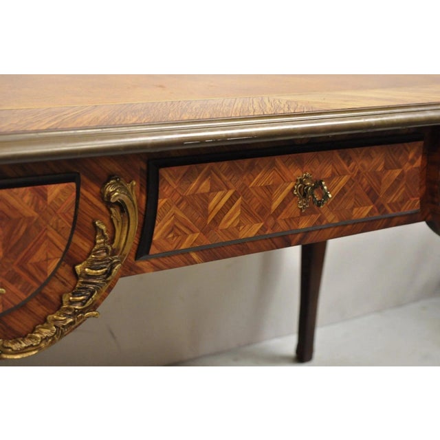 Vintage French Louis XV Style Figural Bronze Ormolu Leather Top Desk Bureau Plat For Sale - Image 12 of 12