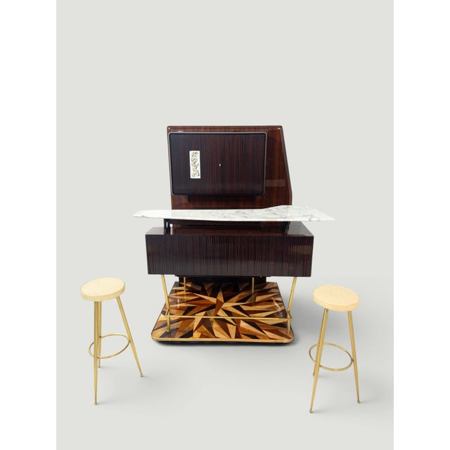 Mid-Century Modern Mid-Century Italian Bar Cabinet with Stools attributed to Osvaldo Borsani, Set of 3 For Sale - Image 3 of 18