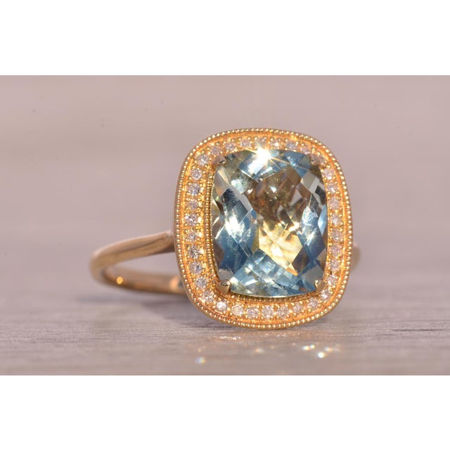 Gold Praisiolite and Natural Diamond Halo Ring in Yellow Gold For Sale - Image 8 of 11
