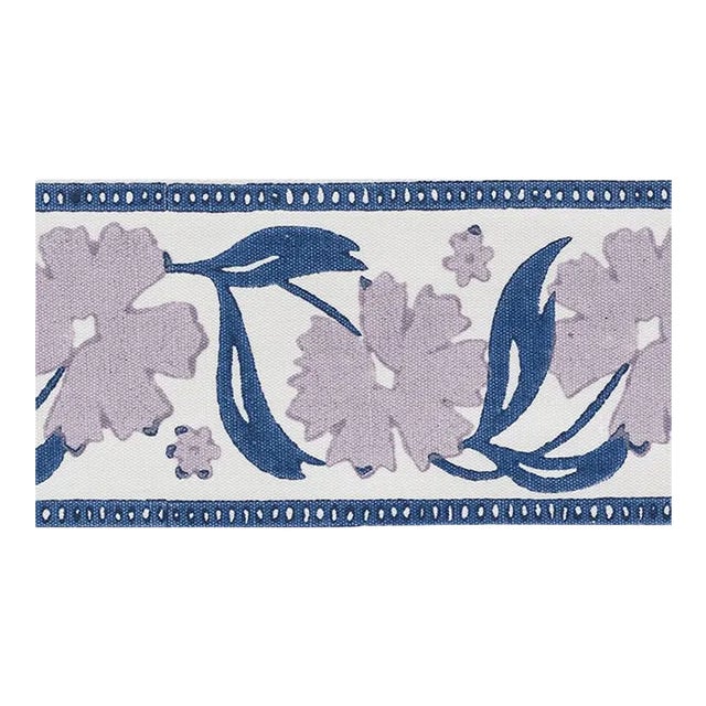 Sample - Schumacher Adra Hand Blocked Tape in Lilac & Blue For Sale
