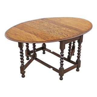 Large Antique Oak Barley Twist Gateleg Drop-Leaf Dining Table, 1920s For Sale