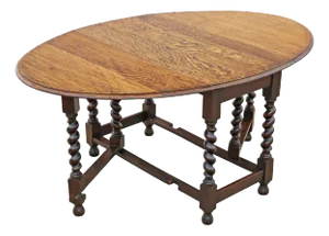 Large Antique Oak Barley Twist Gateleg Drop-Leaf Dining Table, 1920s