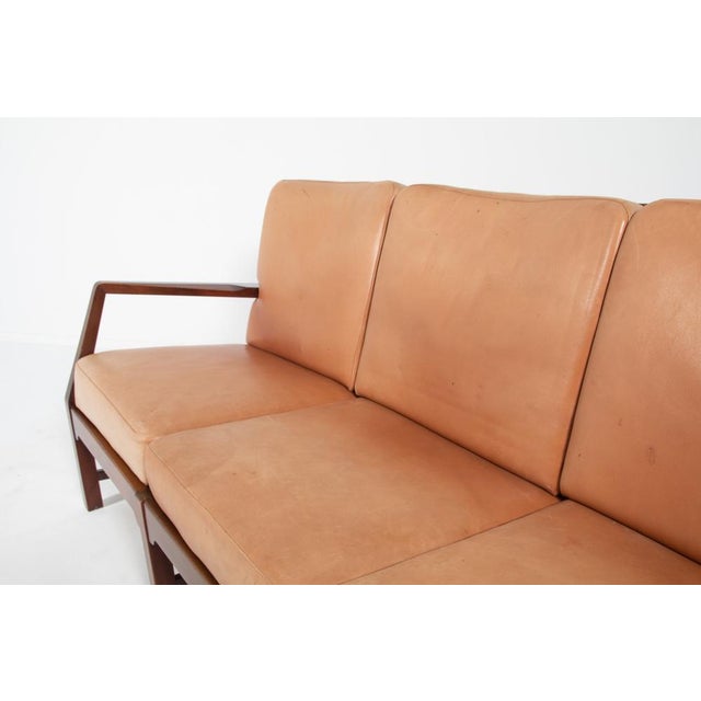 1960s Danish 3-Seat Sofa with Cognac Leather Cushions For Sale - Image 5 of 18