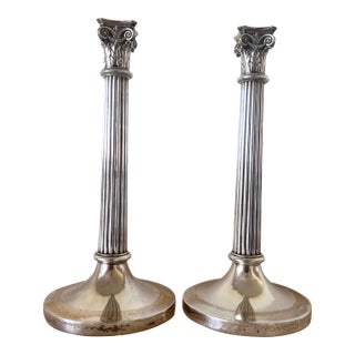 Pair of Antique European 800 Fine Silver Corinthian Column Candlesticks For Sale
