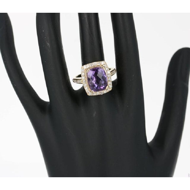4.37 Carat Natural Amethyst Natural Diamond Yellow Gold Cocktail Ring, Size7 For Sale In Los Angeles - Image 6 of 6