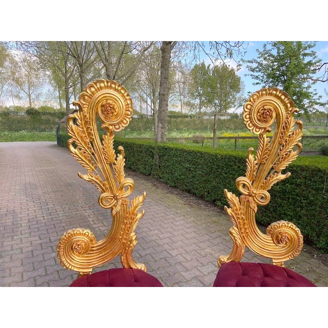 Late 20th Century 1980s Italian Rococo Gold Beech Velvet Side Chairs 2pc- Pair For Sale - Image 5 of 18