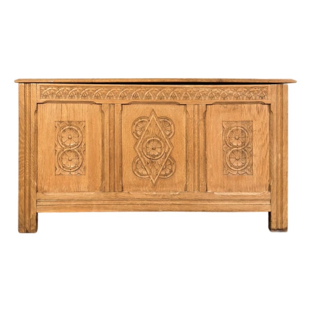 Vintage English Carved Oak Blanket Chest, Circa 1970 For Sale