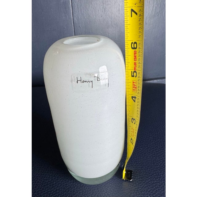 Glass Henry Dean Belgium Signed Hand Blown Art Glass Vase Cream White 6” For Sale - Image 7 of 10