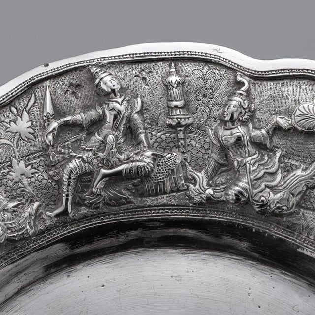 Antique Burmese Royal Silver Repoussé Dish by Ava & Mandalay, 1890 For Sale - Image 4 of 18
