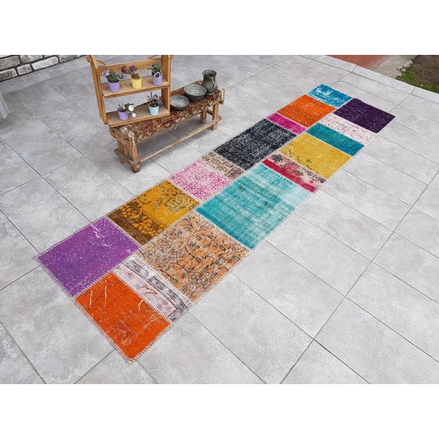 Vintage Colourful Oushak Runner For Sale - Image 6 of 10